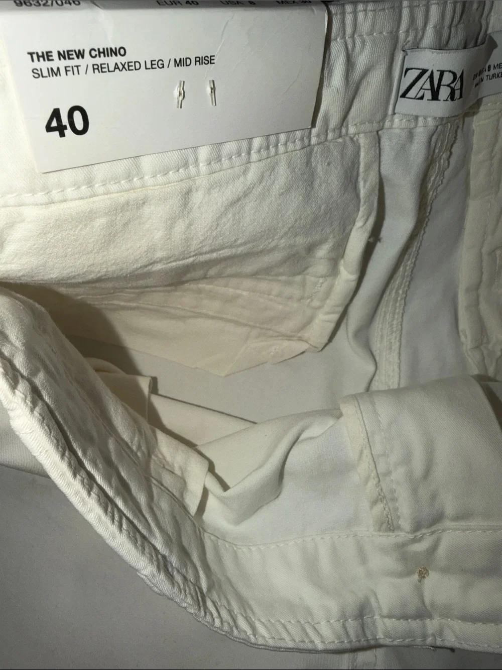 Zara The New Chino Pants Size 8 / EU 40 Natural Ecru Slim Relaxed Leg NWT